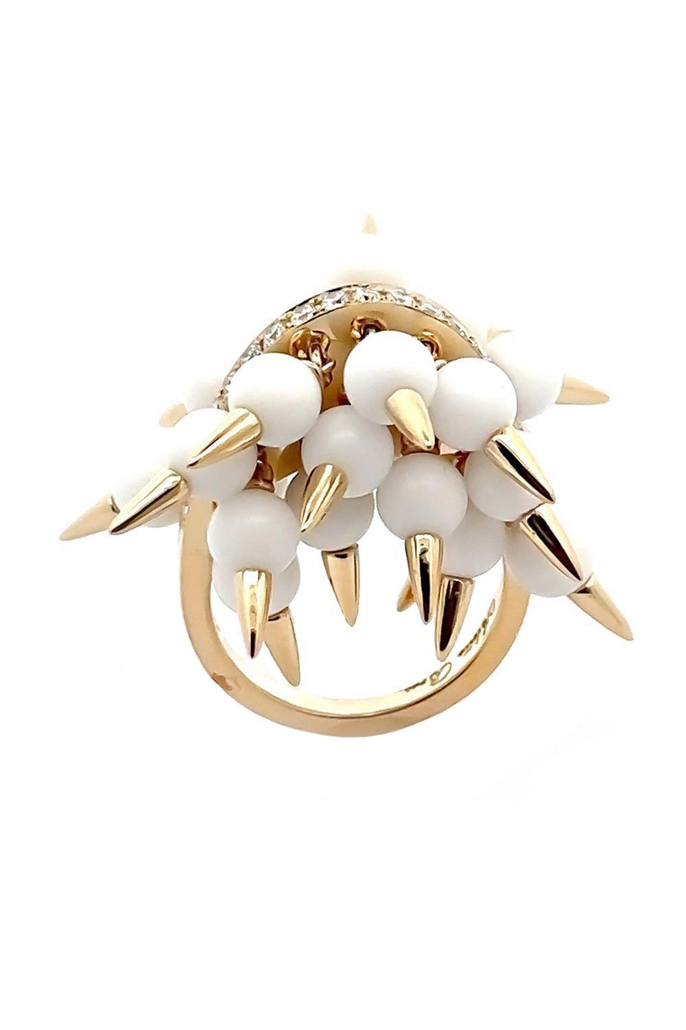 White Onyx Diamond Spiked Muse Ring-YELLOW GOLD-JEWELRYFINE JEWELRING-ALETTO BROTHERS