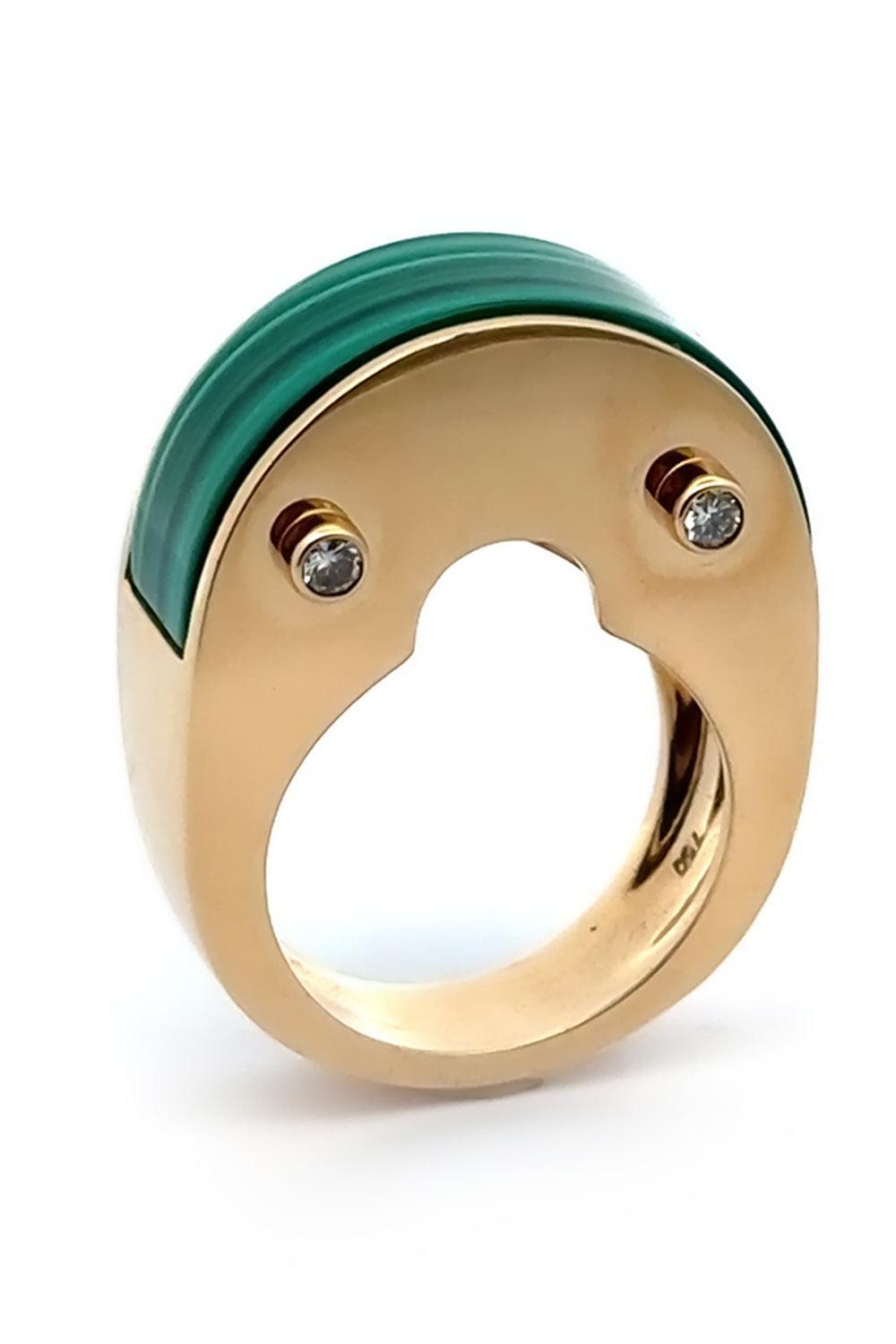 Malachite Diamond Luna Curve Ring-YELLOW GOLD-JEWELRYFINE JEWELRING-ALETTO BROTHERS