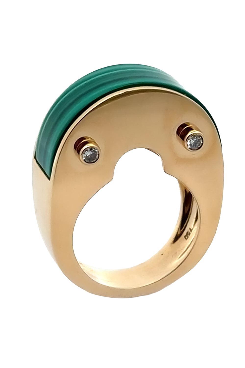 Malachite Diamond Luna Curve Ring-YELLOW GOLD-8-JEWELRYFINE JEWELRING-ALETTO BROTHERS