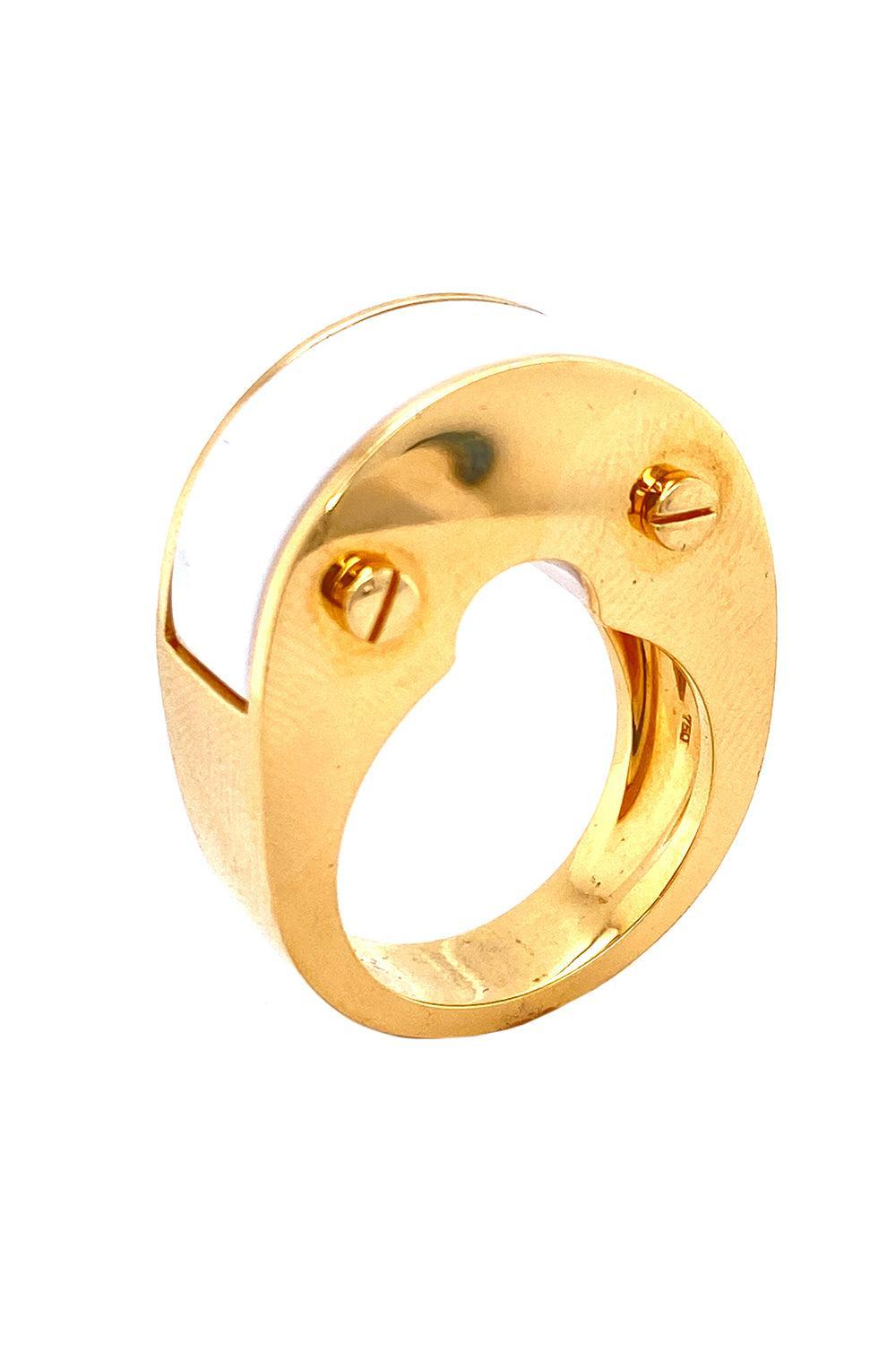 Whte Onyx Luna Curva Ring-YELLOW GOLD-JEWELRYFINE JEWELRING-ALETTO BROTHERS
