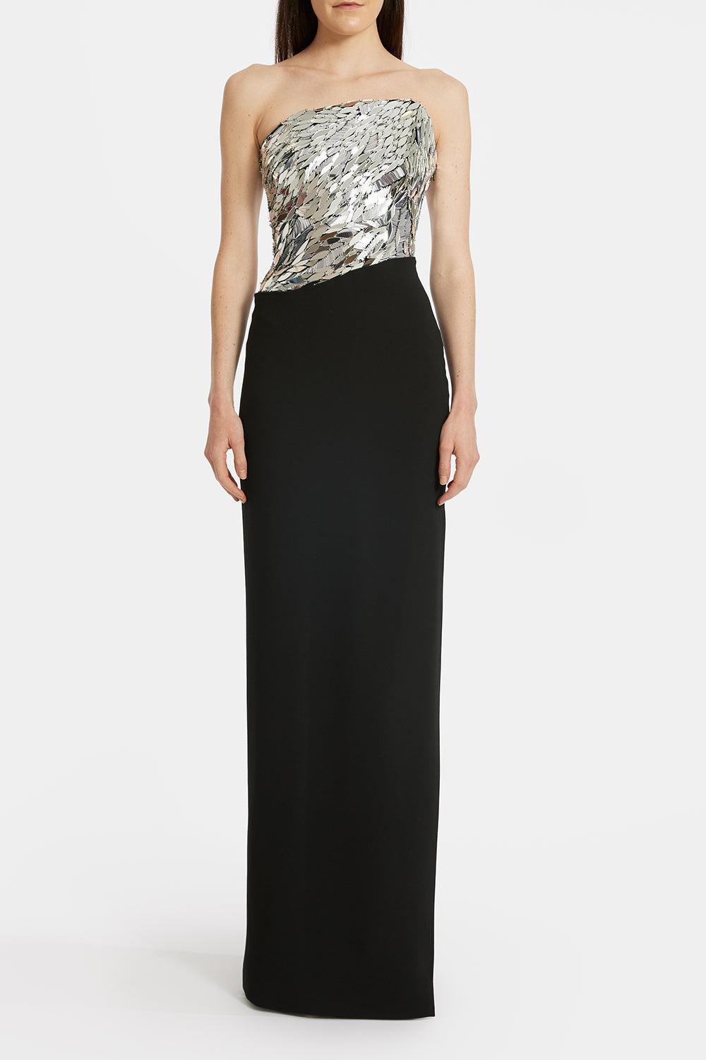 Strapless Asymmetric Gown-BLACK/SILVER-2-CLOTHINGDRESSGOWN-PAMELLA ROLAND
