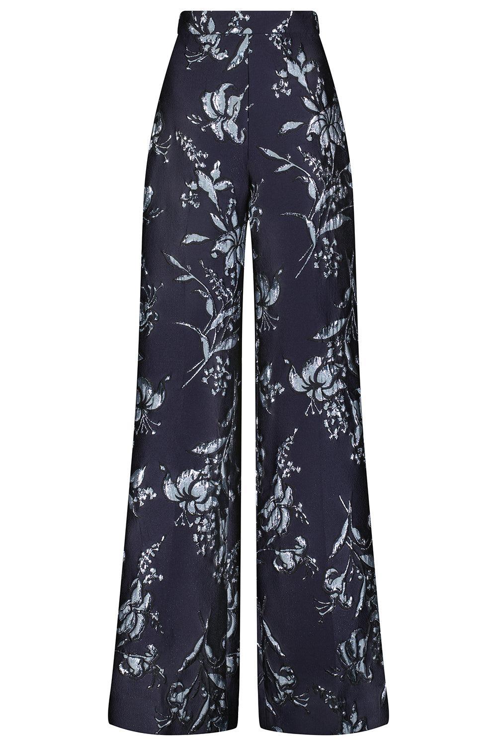 Metallic Floral Wide Leg Pant-BLUE-2-CLOTHINGPANTWIDE LEG-LELA ROSE