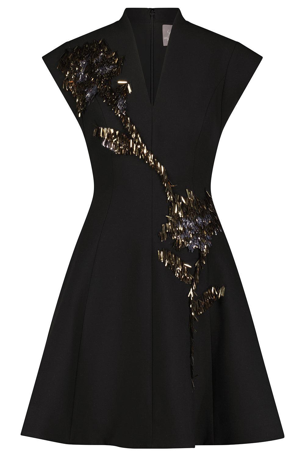 Fishing Lures Embroidered Mini Dress-BLACK-2-CLOTHINGDRESSCOCKTAIL-LELA ROSE