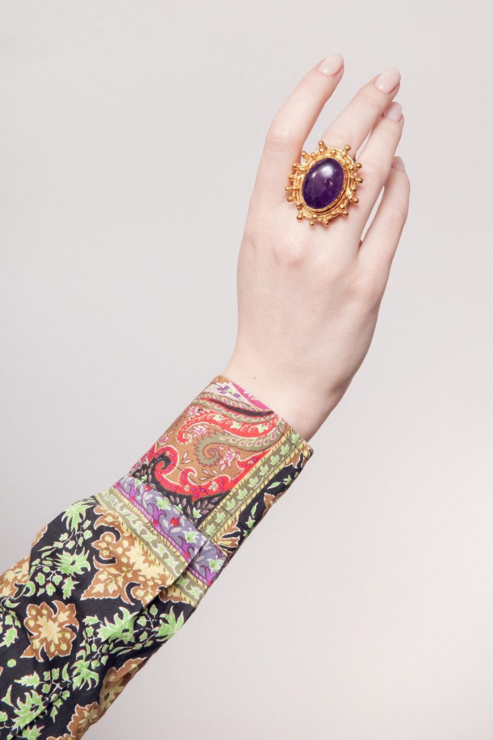Amethyst Stone Dot Ring-YELLOW-6-JEWELRYBOUTIQUERING-SYLVIA TOLEDANO