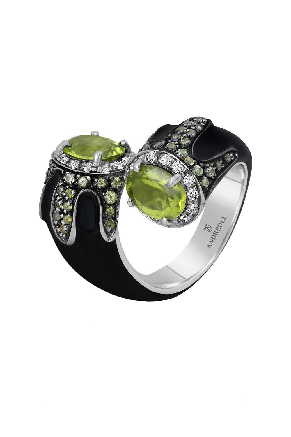 Peridot Black Bypass Ring-SILVER-7.25-JEWELRYFINE JEWELRING-ANDREOLI
