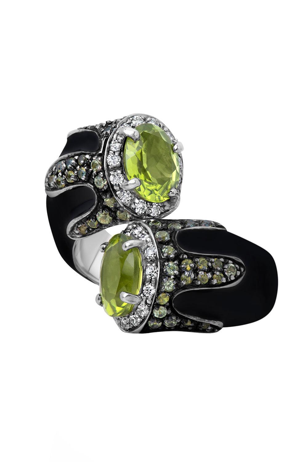 Peridot Black Bypass Ring-SILVER-7.25-JEWELRYFINE JEWELRING-ANDREOLI