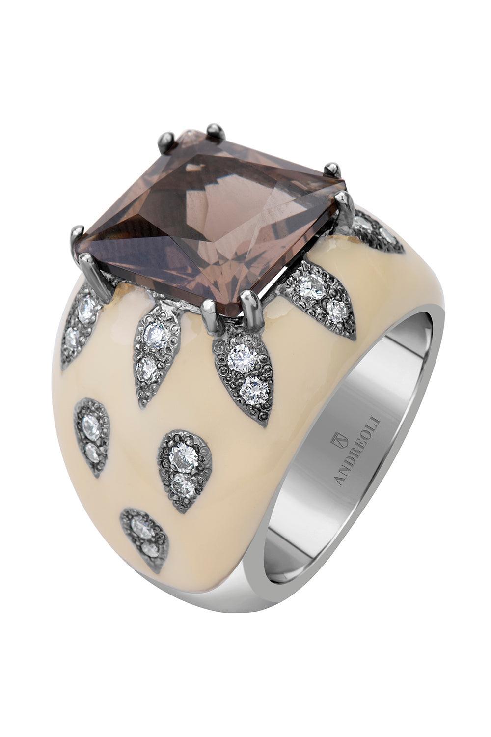 Diamond Smoky Topaz Ring-SILVER-7.25-JEWELRYFINE JEWELRING-ANDREOLI