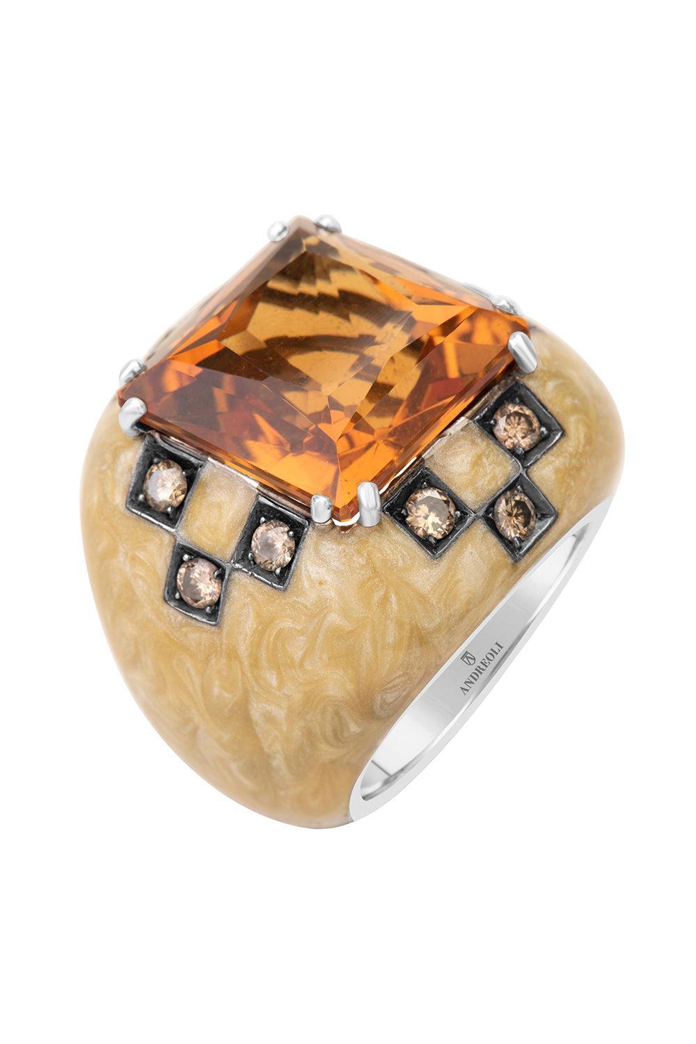 Diamond Citrine White Ring-WHITE GOLD-7.5-JEWELRYFINE JEWELRING-ANDREOLI