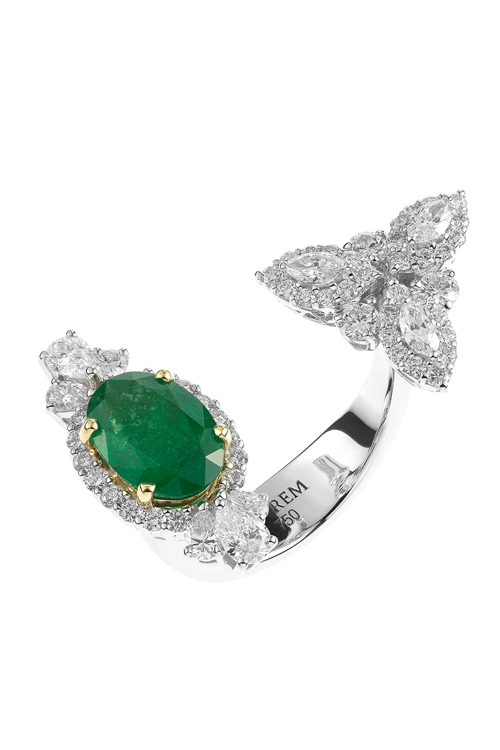 Emerald Diamond Open Reign Ring-WHITE GOLD-6.75-JEWELRYFINE JEWELRING-YEPREM JEWELLERY