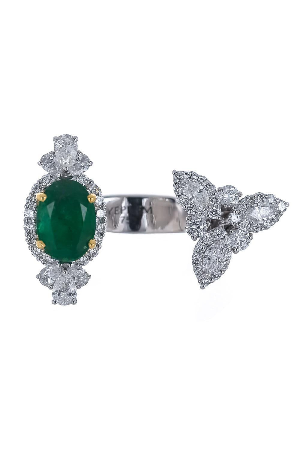 Emerald Diamond Open Ring-WHITE GOLD-6.75-JEWELRYFINE JEWELRING-YEPREM JEWELLERY