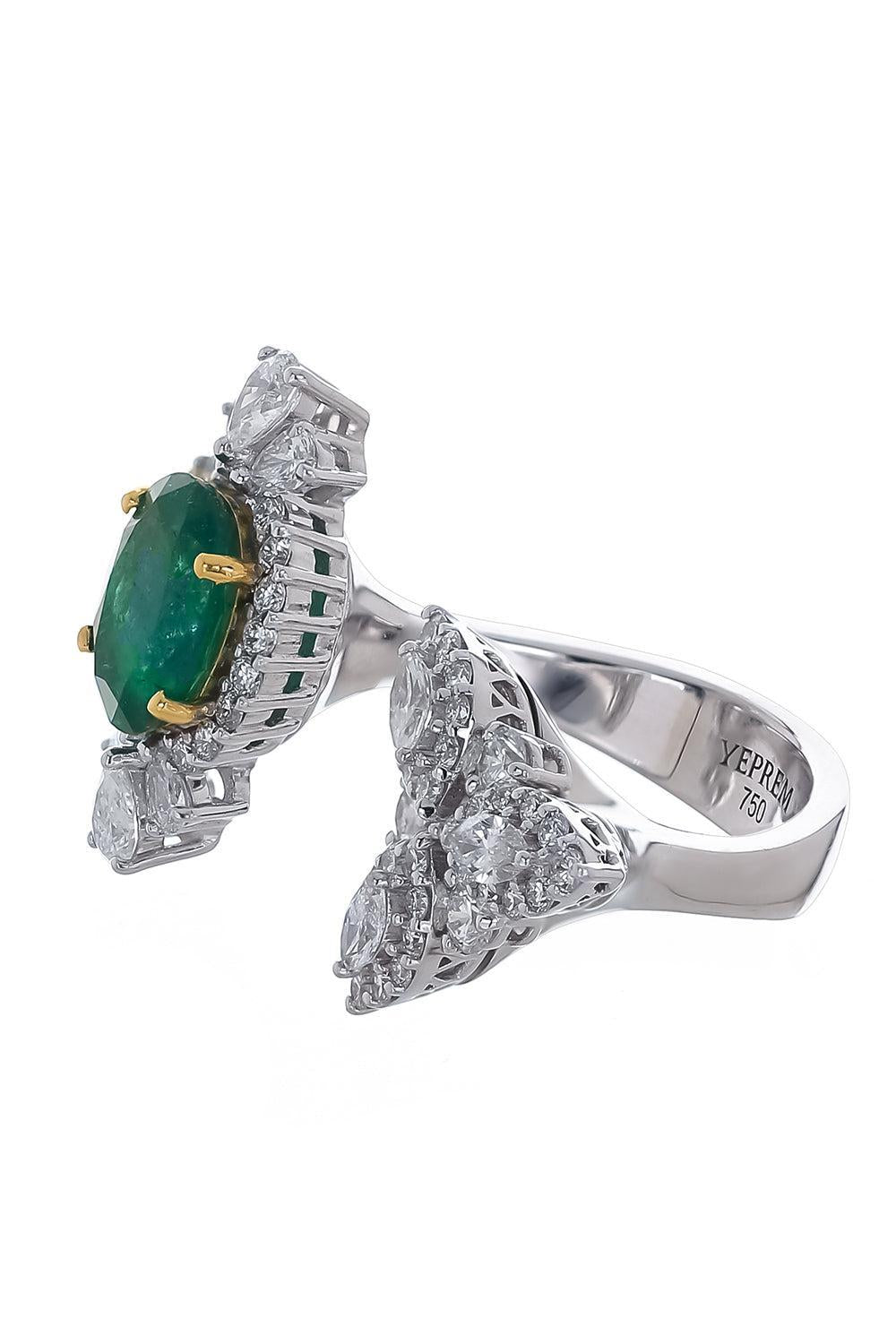 Emerald Diamond Open Ring-WHITE GOLD-6.75-JEWELRYFINE JEWELRING-YEPREM JEWELLERY