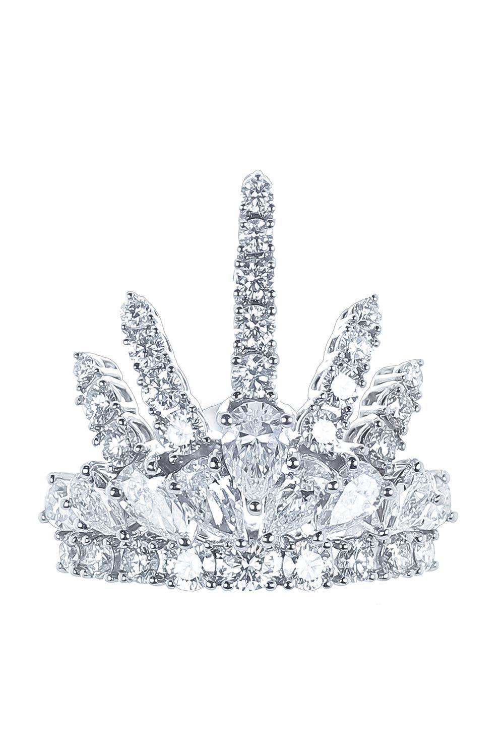 Diamond Crown Ring-WHITE GOLD-6.75-JEWELRYFINE JEWELRING-YEPREM JEWELLERY