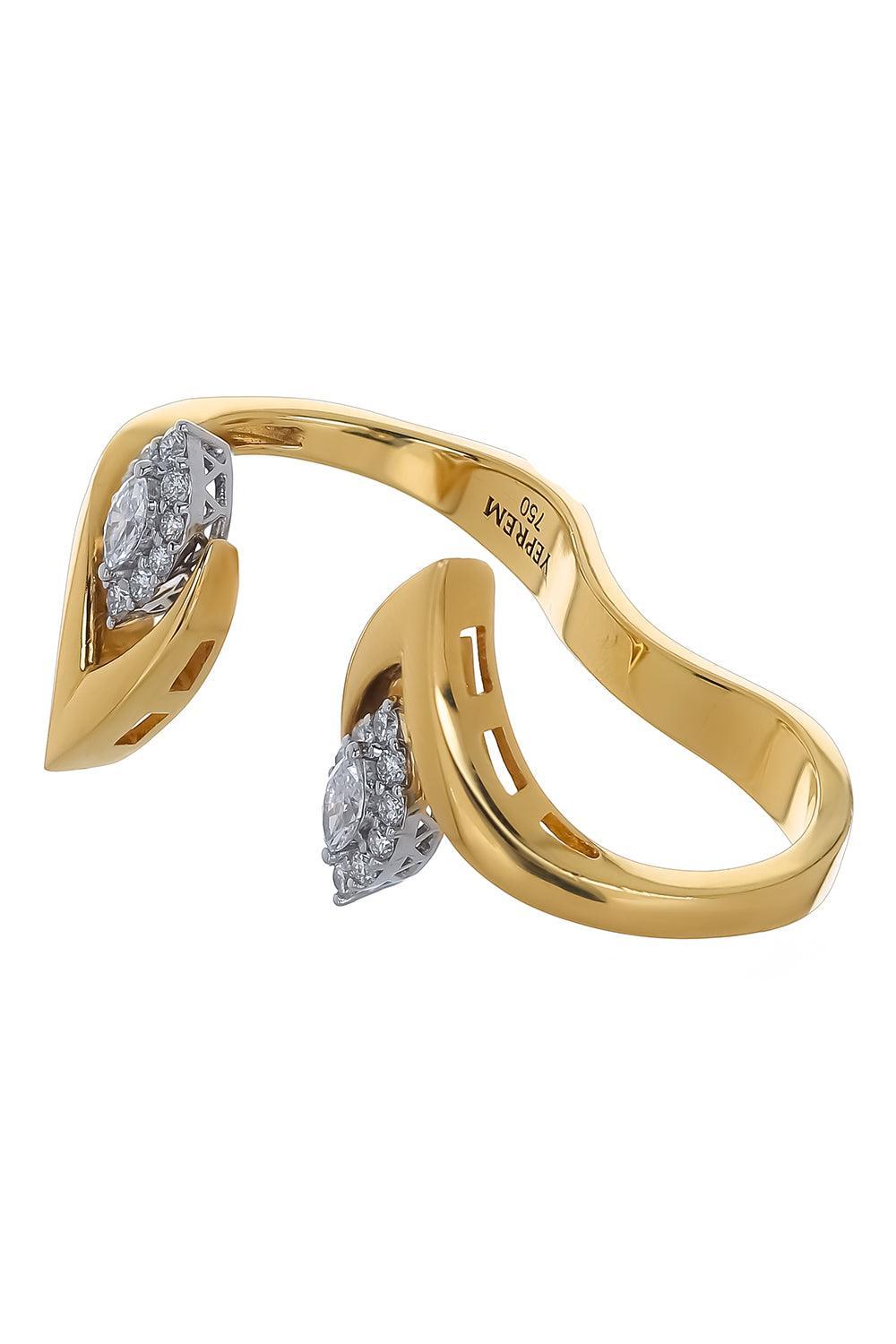 Diamond Marquise Double Finger Ring-YELLOW GOLD-7-JEWELRYFINE JEWELRING-YEPREM JEWELLERY