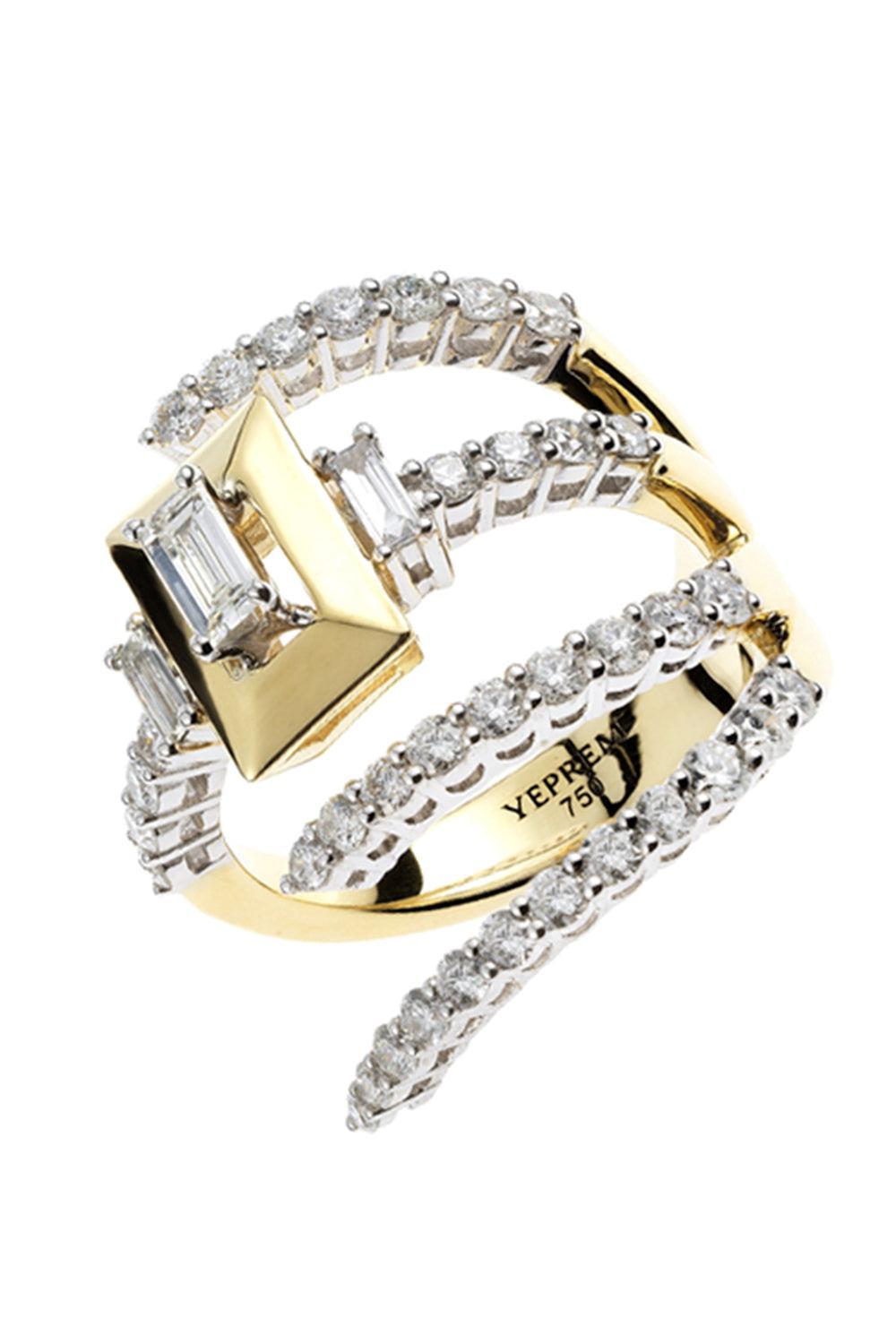 Diamond Three Open Band Golden Strada Ring-YELLOW GOLD-5.5-JEWELRYFINE JEWELRING-YEPREM JEWELLERY