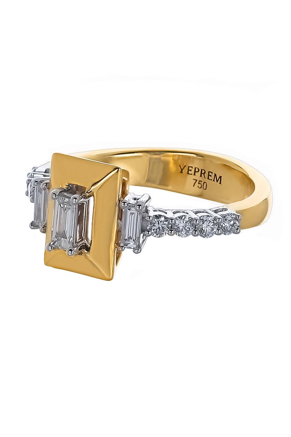 Diamond Baguette Center Ring-YELLOW GOLD-6.75-JEWELRYFINE JEWELRING-YEPREM JEWELLERY