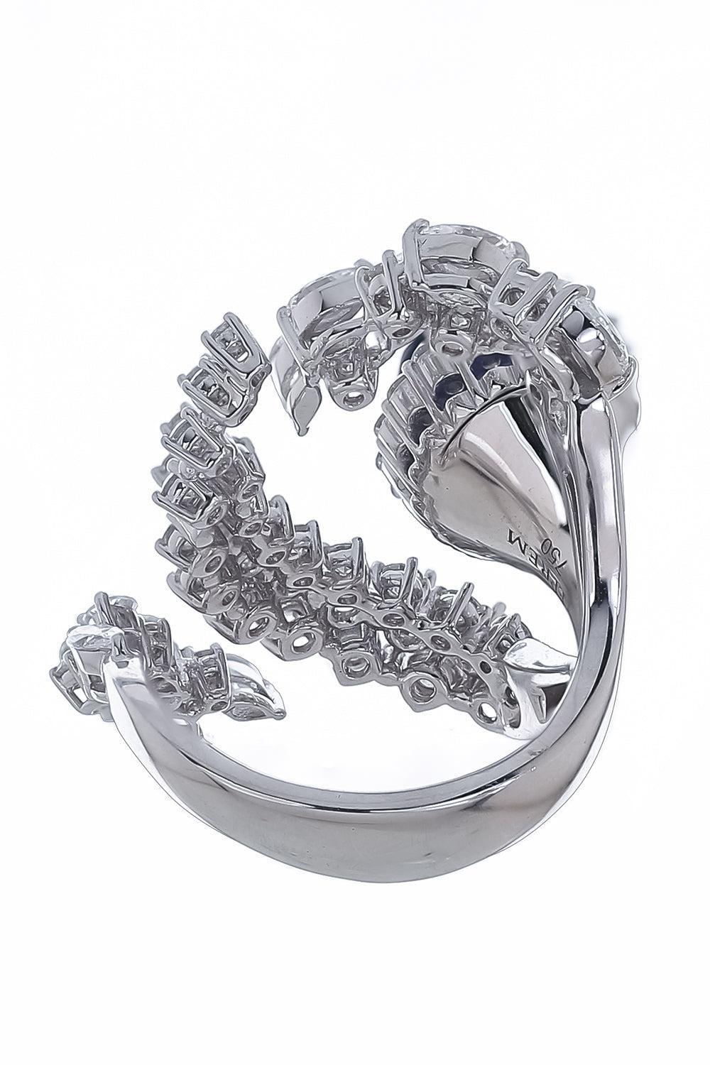 Blue Sapphire Diamond Three Curved Ring-WHITE GOLD-5.75-JEWELRYFINE JEWELRING-YEPREM JEWELLERY