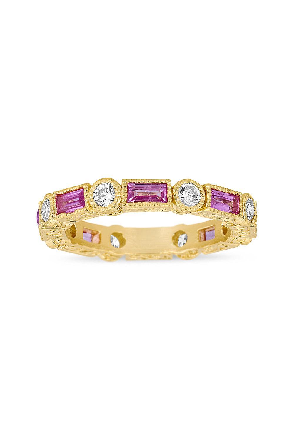 Modern Etruscan Pink Sapphire Diamond Eternity Stack Ring-YELLOW GOLD-6.25-JEWELRYFINE JEWELRING-TANYA FARAH