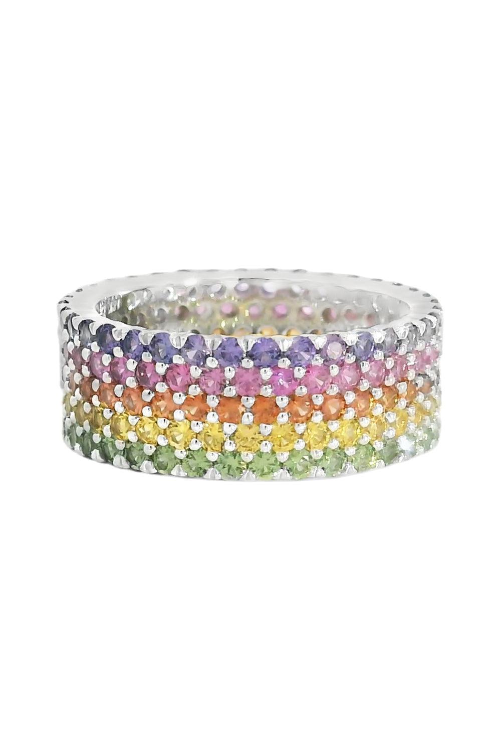 Rainbow Sapphire Five Row Ring-WHITE GOLD-6-JEWELRYFINE JEWELRING-LISA NIK