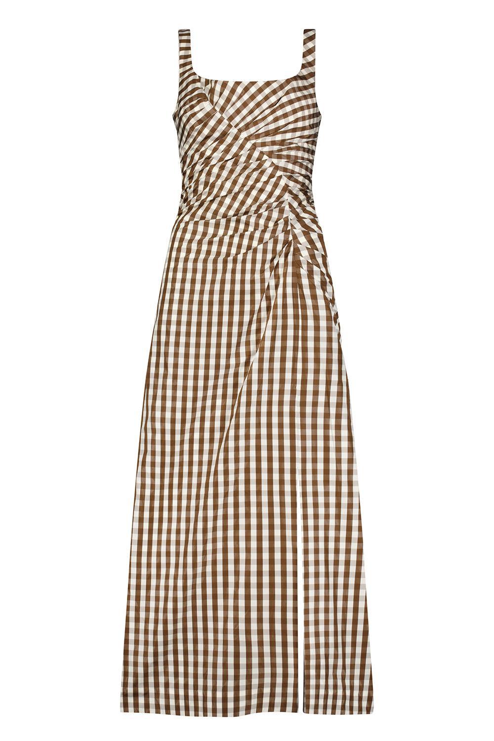 Ruched Square Neck Sheath Dress-WALNUT-4-CLOTHINGDRESSCASUAL-LELA ROSE