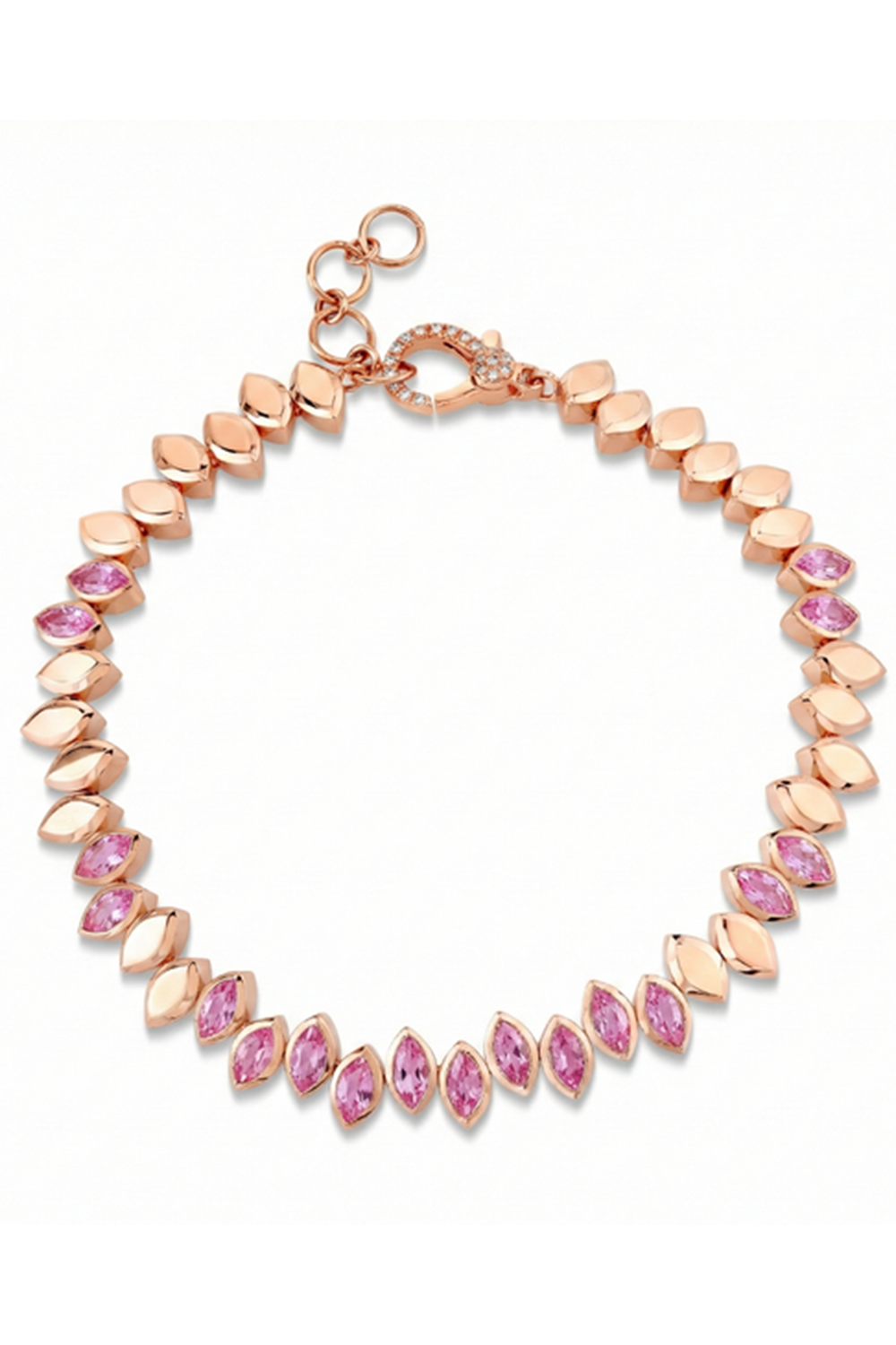 Pink Sapphire Partial Staggered Marquise Bracelet-ROSE GOLD-6.5-JEWELRYFINE JEWELBRACELET O-SHAY JEWELRY