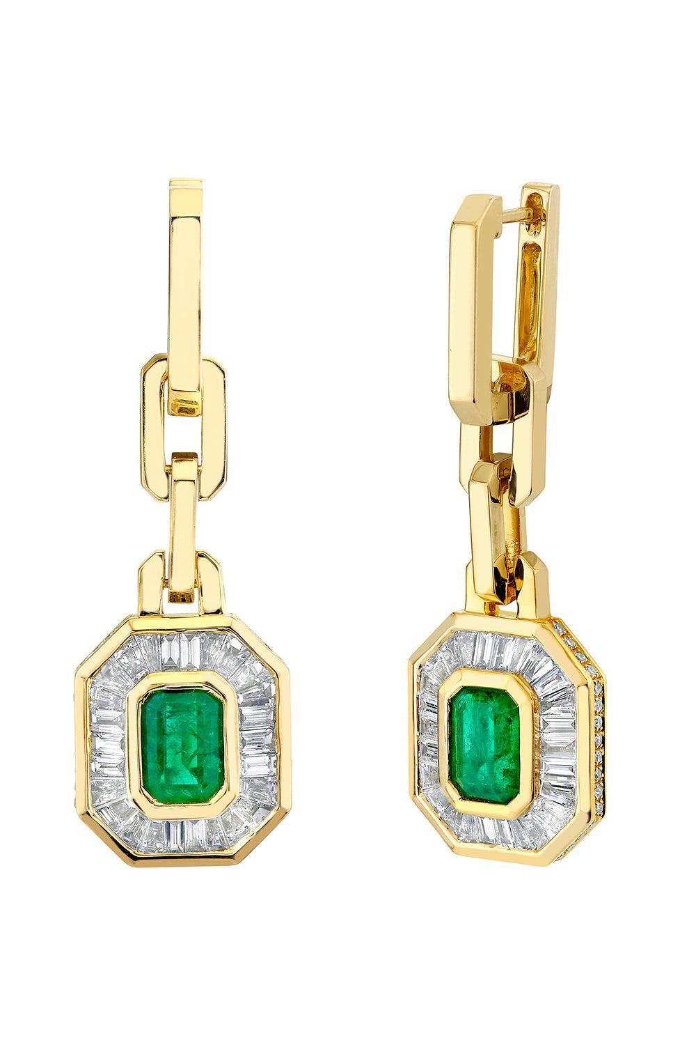 Emerald Diamond Halo Drop Earrings-YELLOW GOLD-JEWELRYFINE JEWELEARRING-SHAY JEWELRY