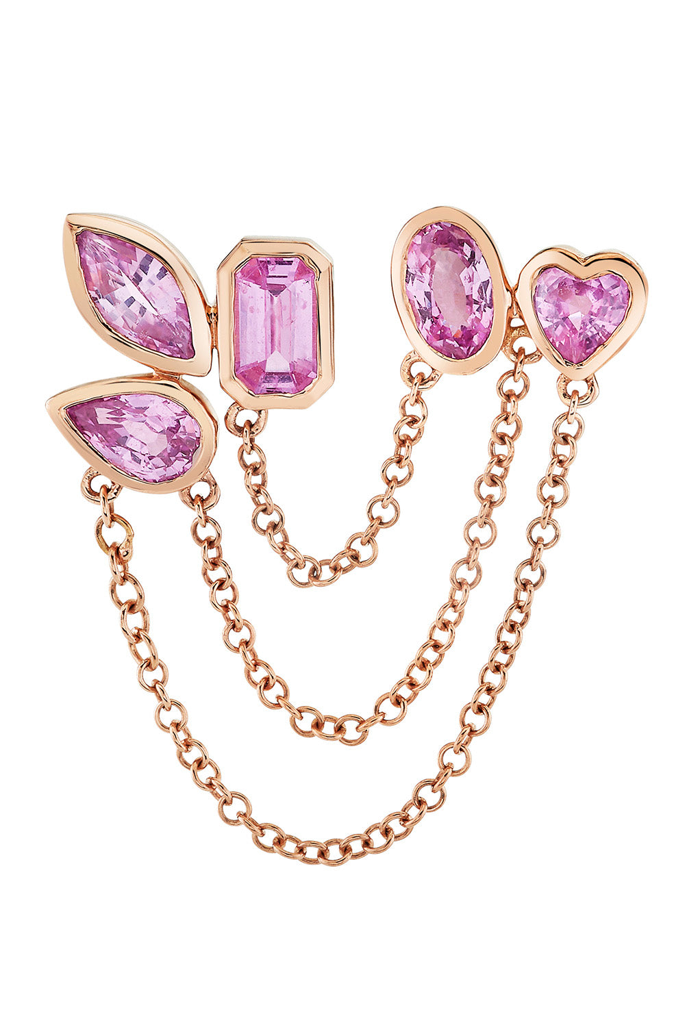 Pink Sapphire Duo Chain Link Stud Earring