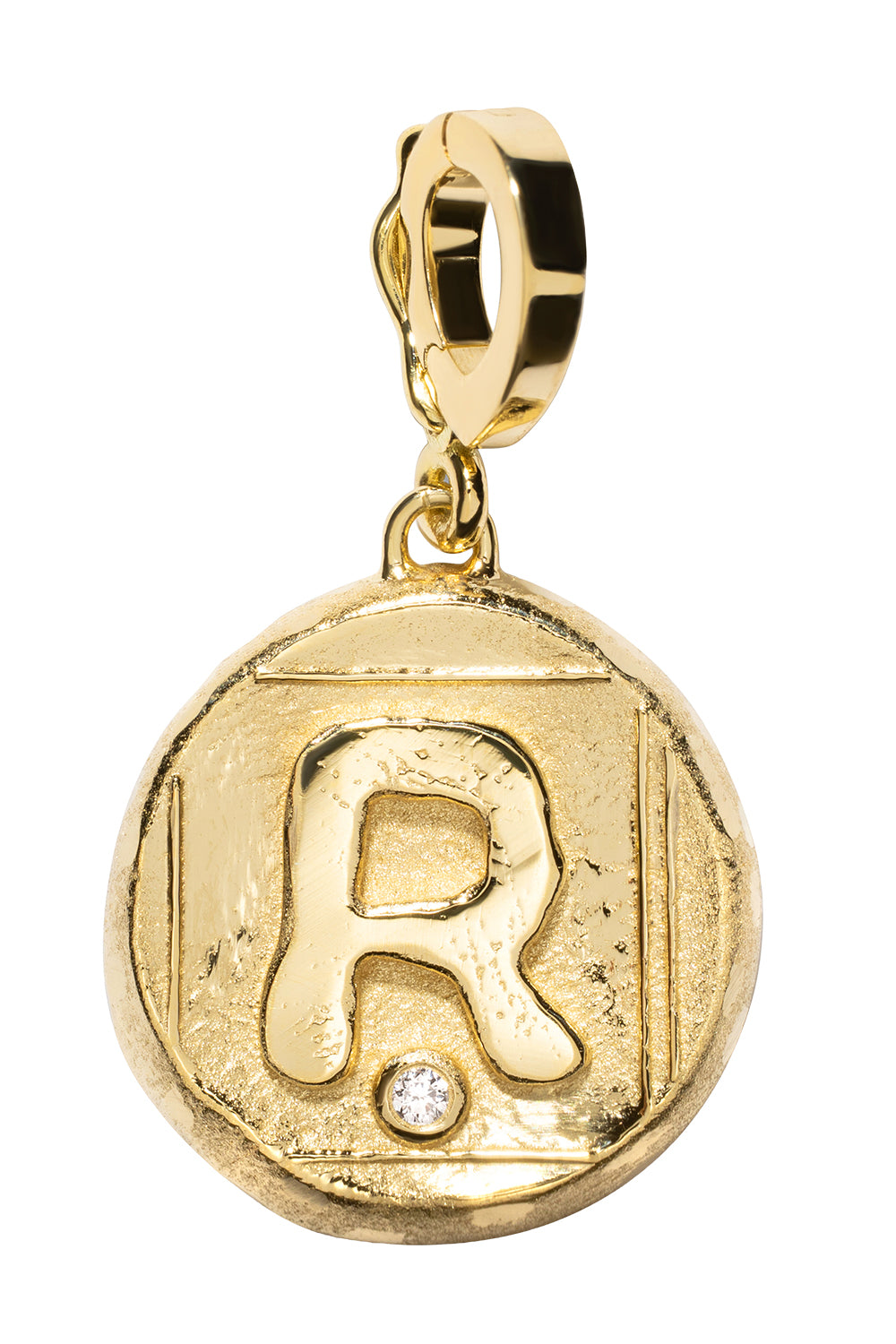 Diamond R Initial Signature Coin Pendant