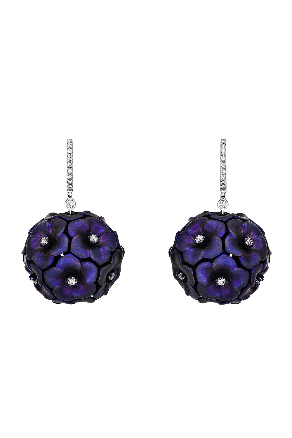Diamond Purple Flower Ball Earrings-TITANIUM-JEWELRYFINE JEWELEARRING-SABOO FINE JEWELS