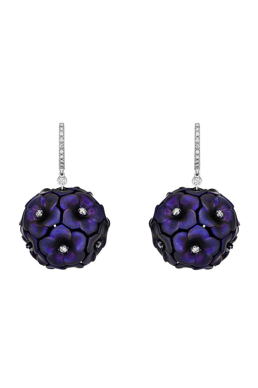 Diamond Purple Flower Ball Earrings-TITANIUM-JEWELRYFINE JEWELEARRING-SABOO FINE JEWELS