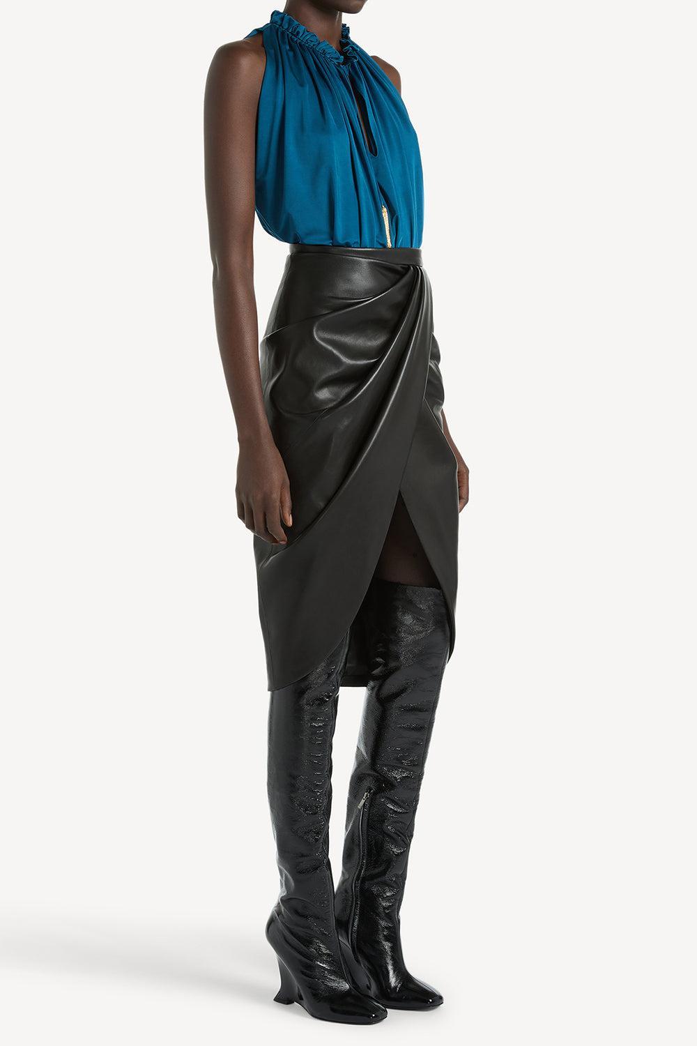 Draped Midi Skirt-BLACK-38-CLOTHINGSKIRTMIDI-BALMAIN