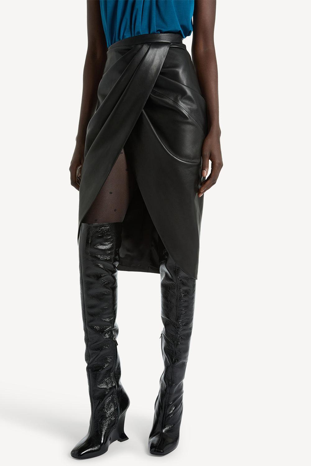 Draped Midi Skirt-BLACK-38-CLOTHINGSKIRTMIDI-BALMAIN