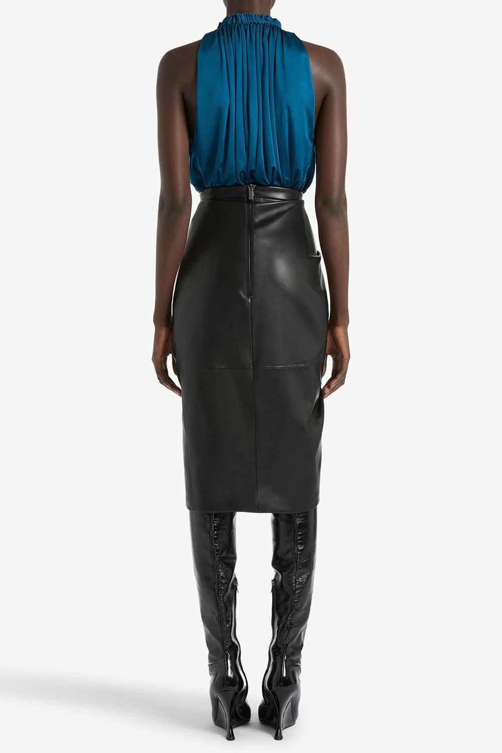 Draped Midi Skirt-BLACK-38-CLOTHINGSKIRTMIDI-BALMAIN