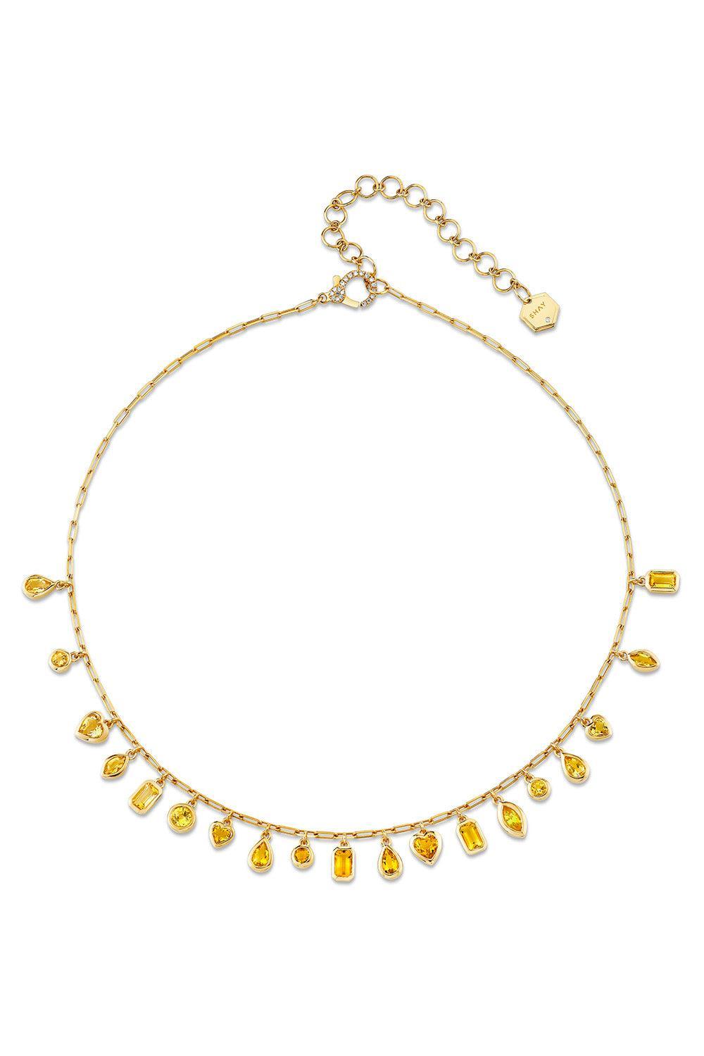 Yello Sapphire Citrine Mixed Drop Necklace-YELLOW GOLD-JEWELRYFINE JEWELNECKLACE O-SHAY JEWELRY
