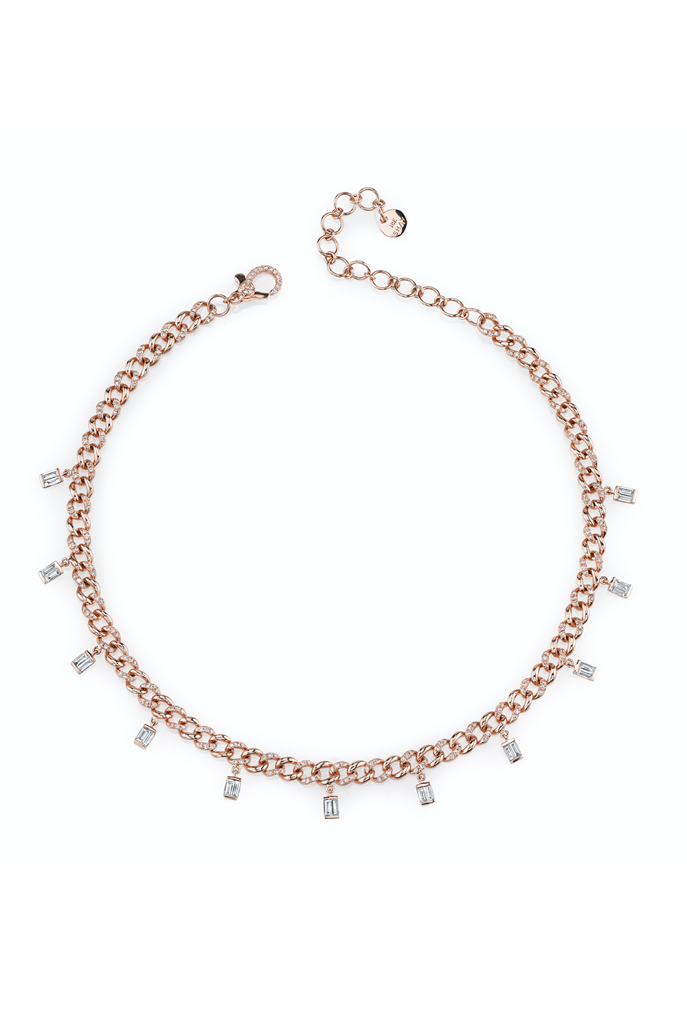 Diamond Baguette Drop Link Choker Necklace-ROSE GOLD-JEWELRYFINE JEWELNECKLACE O-SHAY JEWELRY