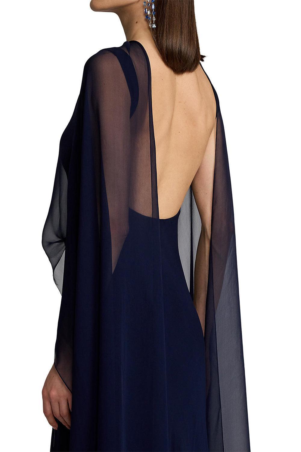 Dylon Washed Chiffon Evening Dress-LUX NAVY-2-CLOTHINGDRESSGOWN-RALPH LAUREN