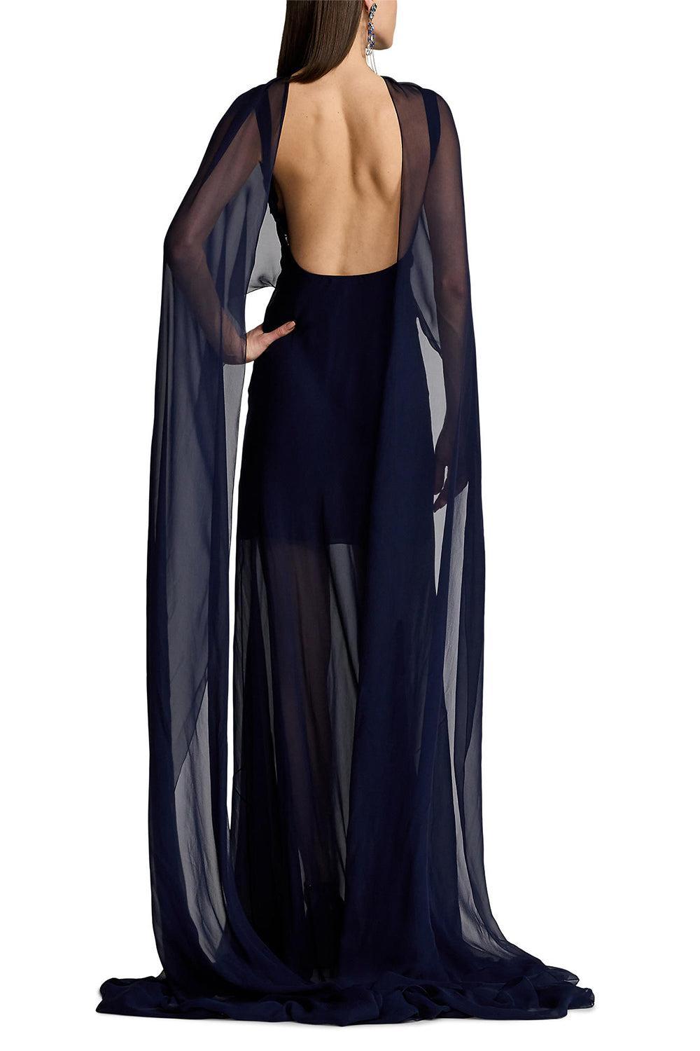 Dylon Washed Chiffon Evening Dress-LUX NAVY-2-CLOTHINGDRESSGOWN-RALPH LAUREN