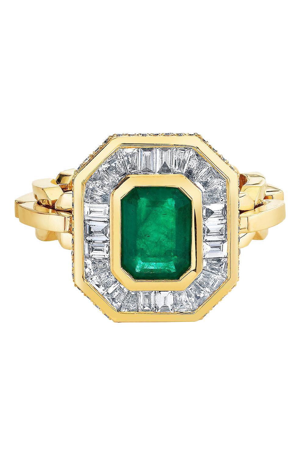 Emerald Diamond Halo Mini Deco Ring-YELLOW GOLD-6-JEWELRYFINE JEWELRING-SHAY JEWELRY