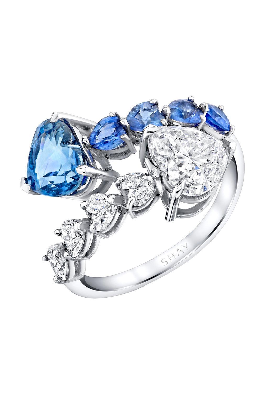 Blue Sapphire Diamond Heart Bypass Ring-WHITE GOLD-6.25-JEWELRYFINE JEWELRING-SHAY JEWELRY