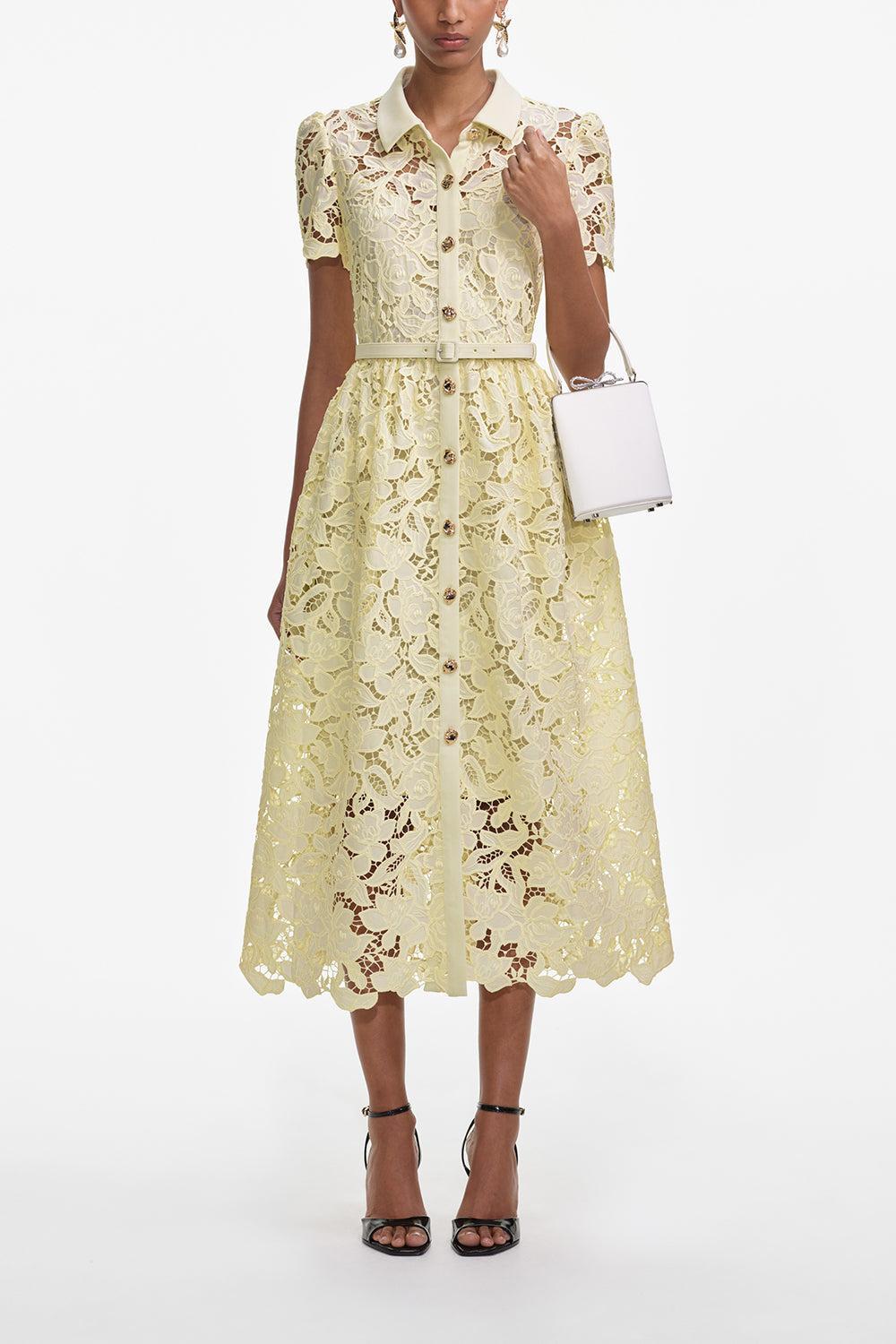 Collared Midi Dress-YELLOW-4-CLOTHINGDRESSCASUAL-self-portrait