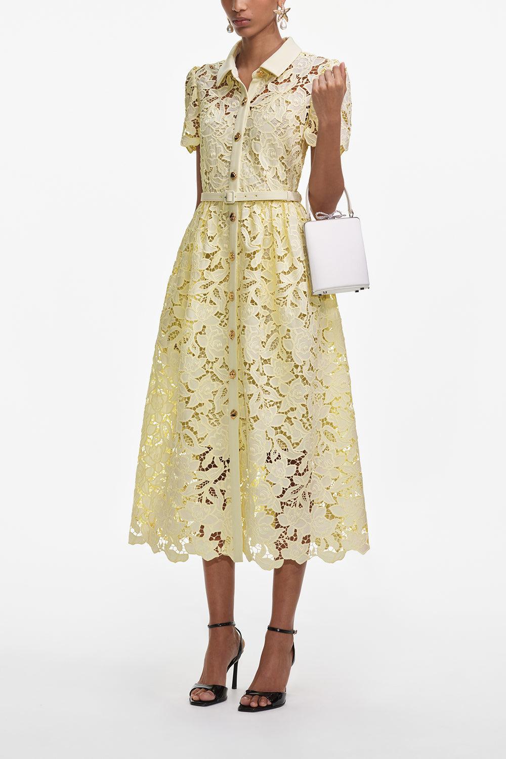 Collared Midi Dress-YELLOW-4-CLOTHINGDRESSCASUAL-self-portrait