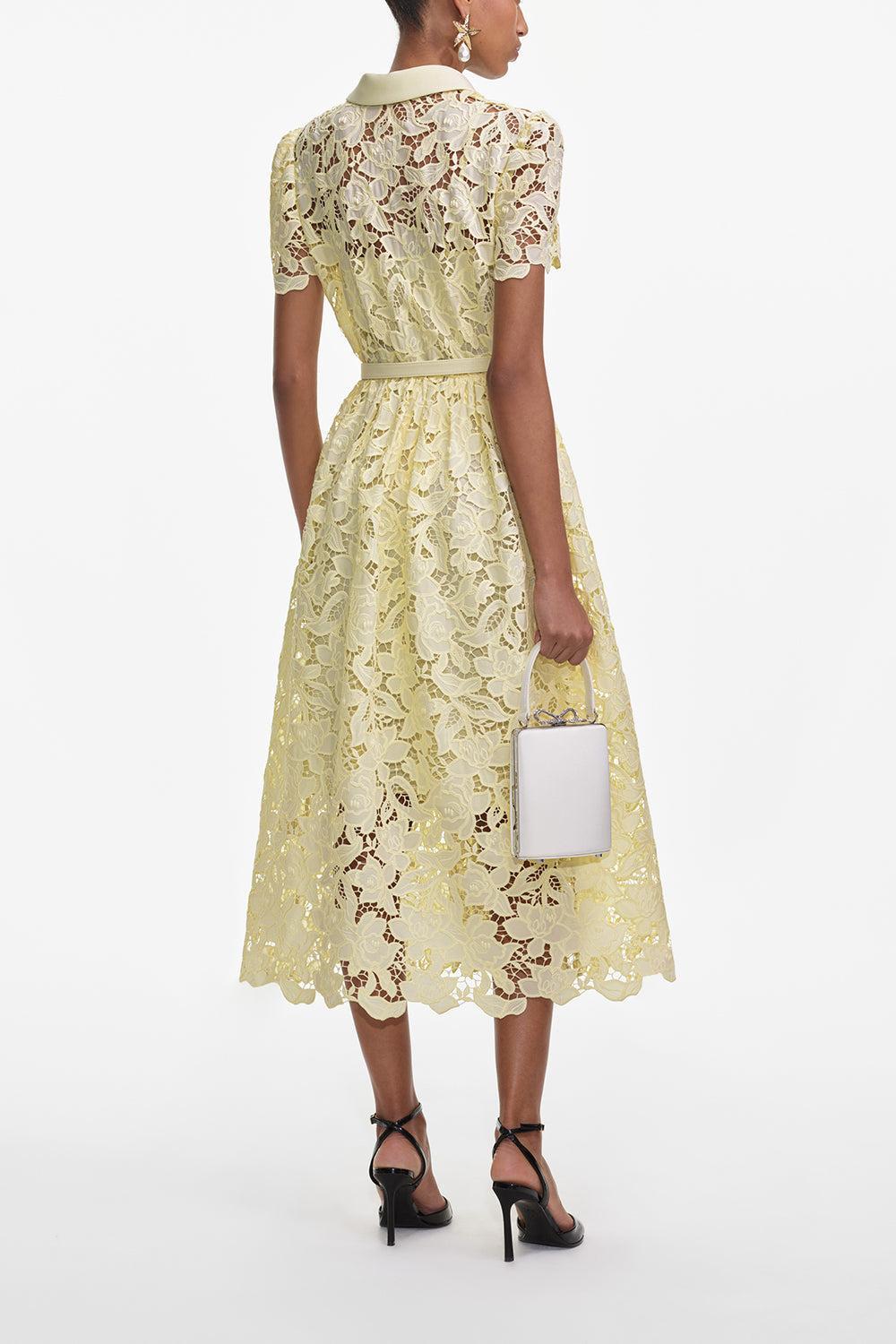 Collared Midi Dress-YELLOW-4-CLOTHINGDRESSCASUAL-self-portrait
