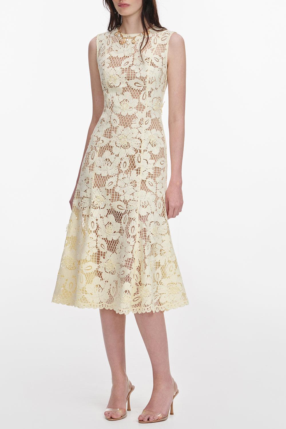 Sleeleless Tie Back Midi Dress-YELLOW-2-CLOTHINGDRESSCASUAL-SELF-PORTRAIT
