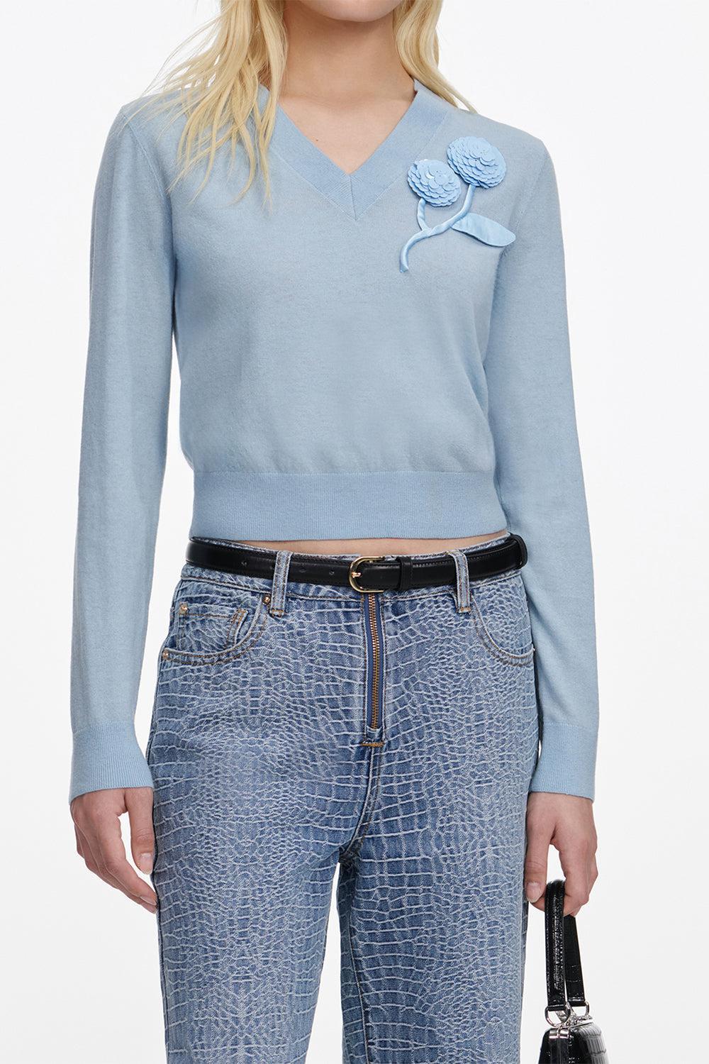 3D Rose Jumper-BLUE-XS-CLOTHINGTOPKNITS-SELF-PORTRAIT