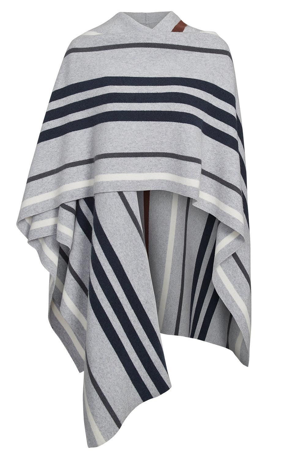 Striped Wrap Poncho-GRYNVMLT-O/S-CLOTHINGTOPPONCHO-TWP