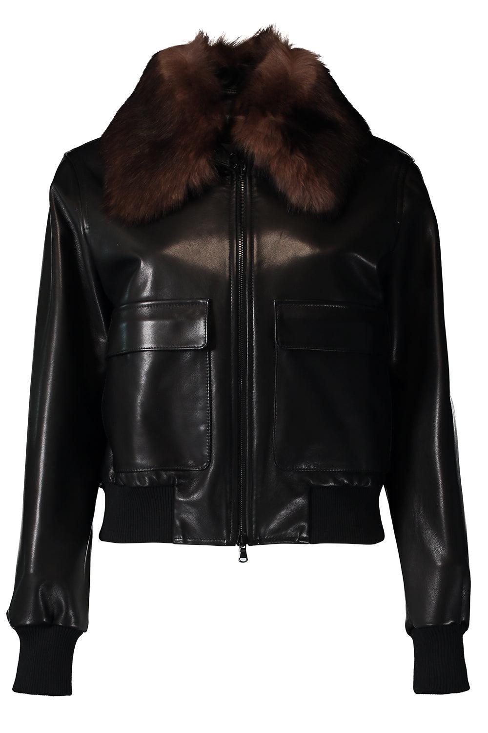 Sherling Collar Airirman Jacket-BLACK-4-CLOTHINGJACKETLEATHER-SUSAN BENDER