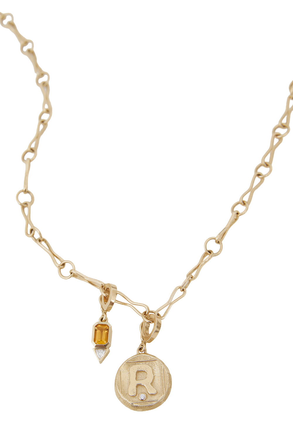 Diamond R Initial Signature Coin Pendant