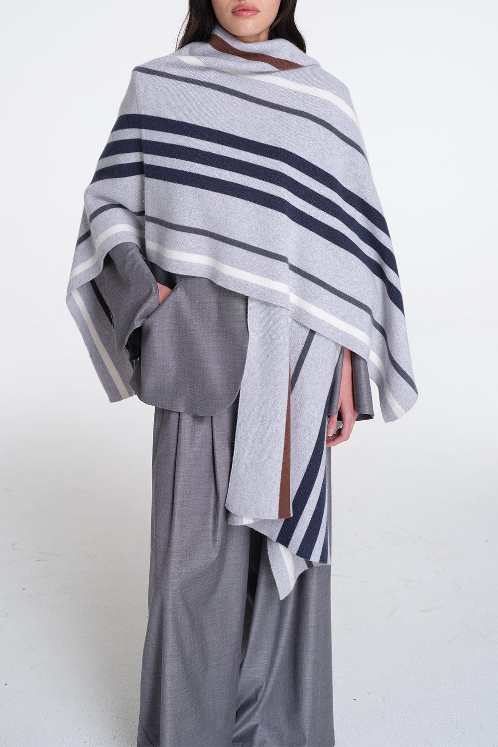 Striped Wrap Poncho-GRYNVMLT-O/S-CLOTHINGTOPPONCHO-TWP