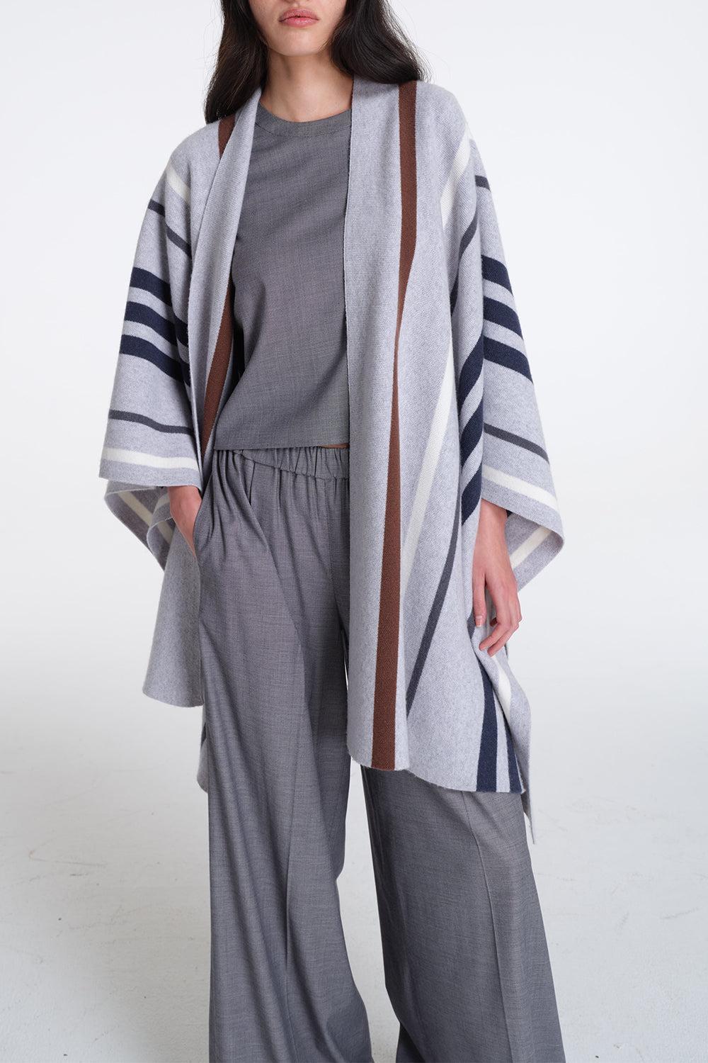 Striped Wrap Poncho-GRYNVMLT-O/S-CLOTHINGTOPPONCHO-TWP