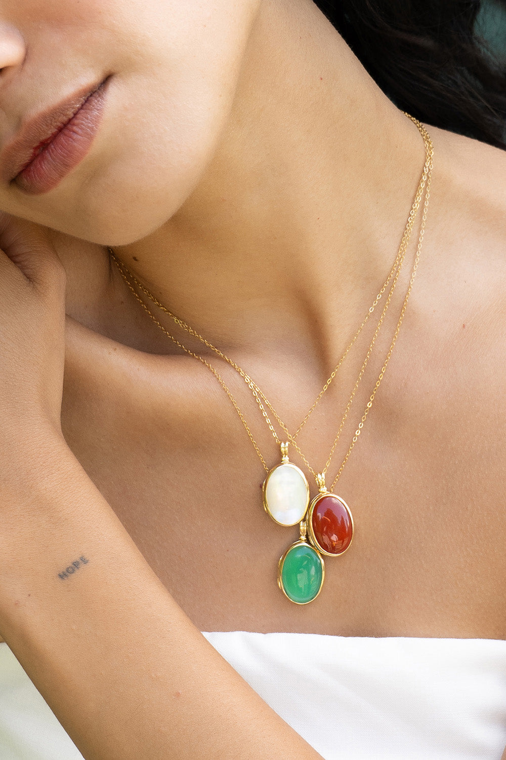 Green Agate Amelia Locket Necklace-YELLOW GOLD-17-JEWELRYFINE JEWELNECKLACE O-MONICA RICH KOSANN