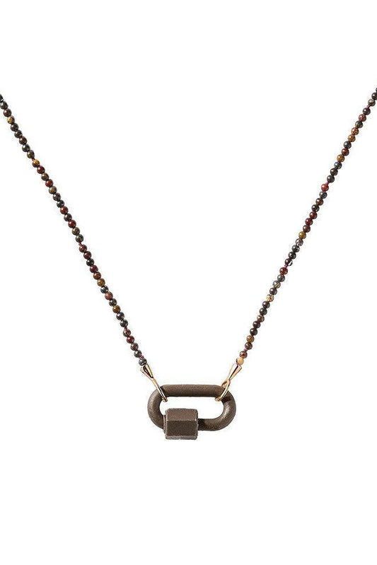 Tiger Iron Tone On Stone Rubber Lock Necklace-ROSE GOLD-16-JEWELRYFINE JEWELNECKLACE O-MARLA AARON